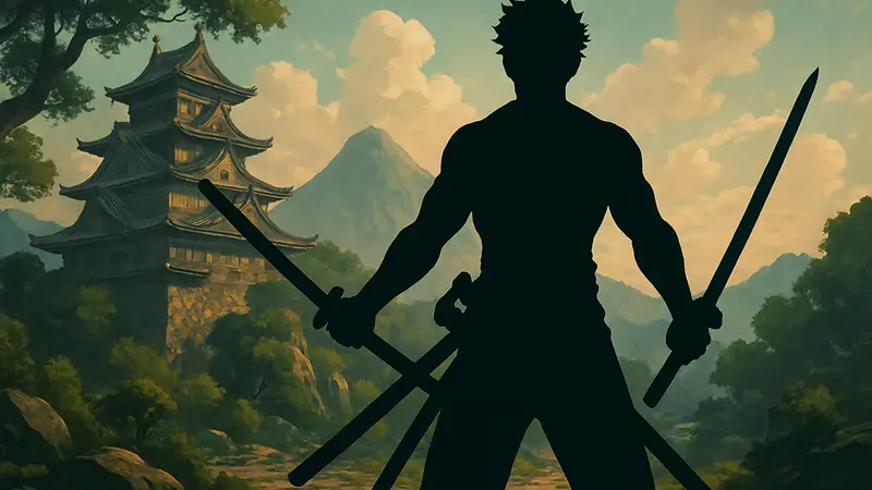 Зоро из One Piece с мечами, демонстрирующий будущие силы