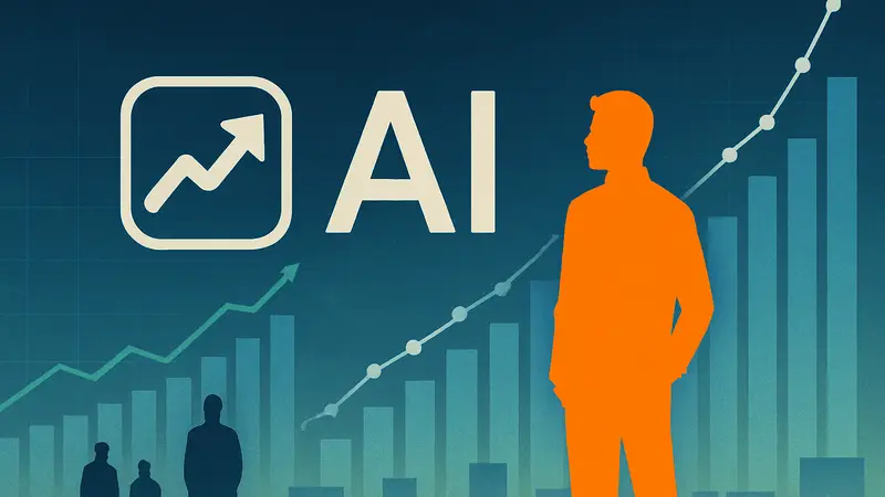 Логотип компании Upscale AI на фоне графиков роста инвестиций в искусственный интеллект и технологический сектор.