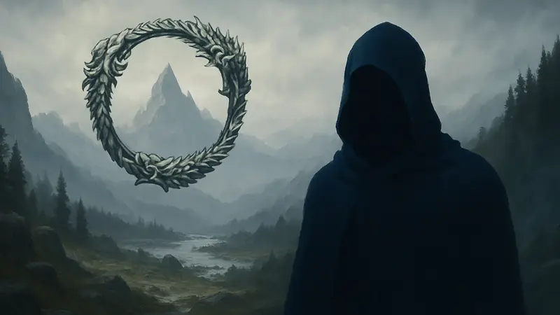 Логотип The Elder Scrolls 6, на фоне туманного пейзажа, символизирующий тайну места действия игры.