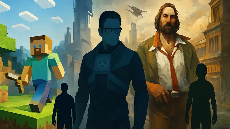 Обложки знаковых видеоигр, изменивших жанры, таких как Minecraft и Half-Life 2