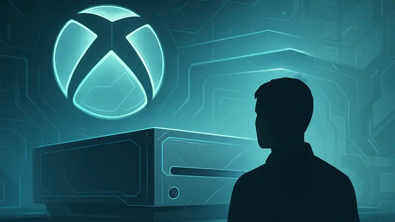 Логотип Xbox, стилизованный под футуристический дизайн, на фоне схематичного изображения консоли Project Helix.