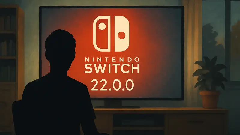 Логотип Nintendo Switch и номер версии 22.0.0. Обновление прошивки Nintendo Switch.