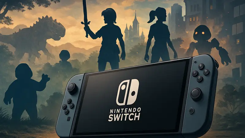 Игровая консоль Nintendo Switch 2 с логотипом на фоне новых игр 2026 года