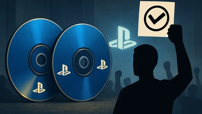 Диски PlayStation и символ петиции, показывающие недовольство игроков решением Sony.