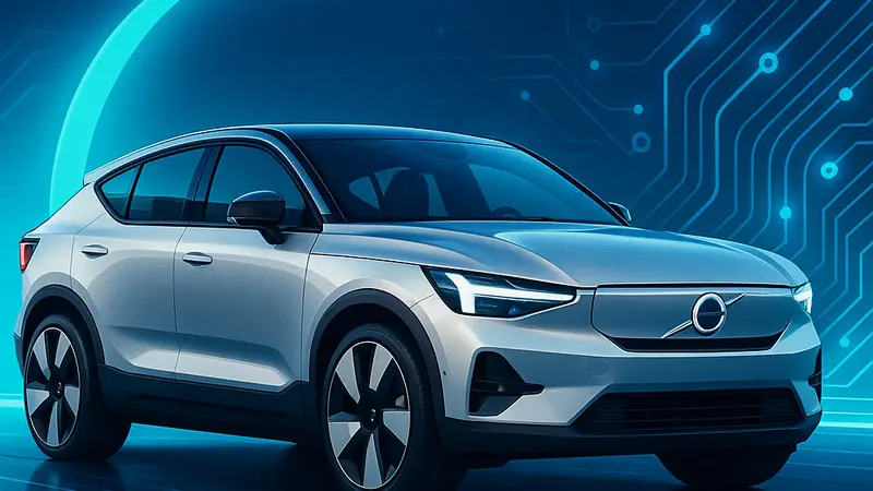 Современный электромобиль Volvo с футуристическим дизайном, демонстрирующий передовые технологии.