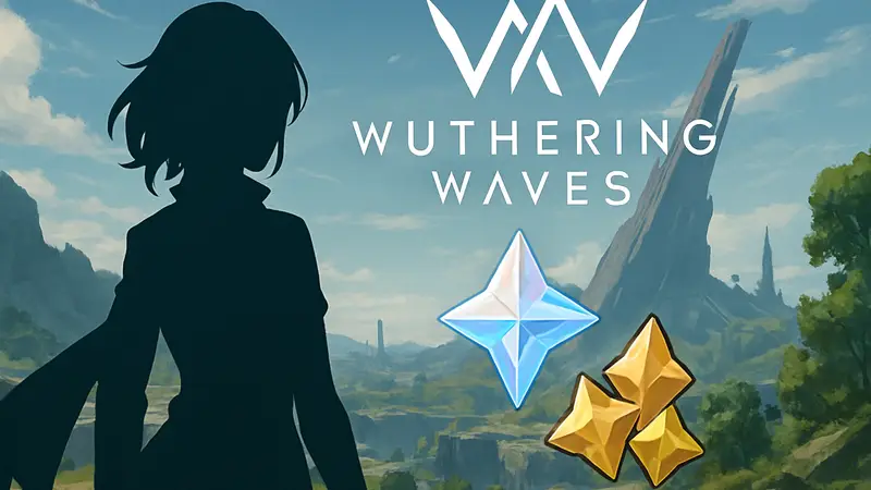 Изображение с логотипом Wuthering Waves и символами внутриигровой валюты, обозначающее коды.