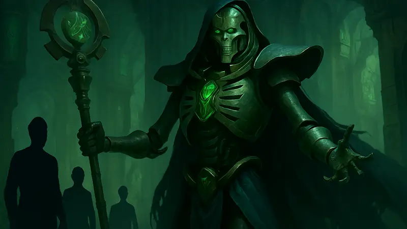Изображение некрона Тразина Бесконечного из Warhammer 40,000: Rogue Trader DLC.