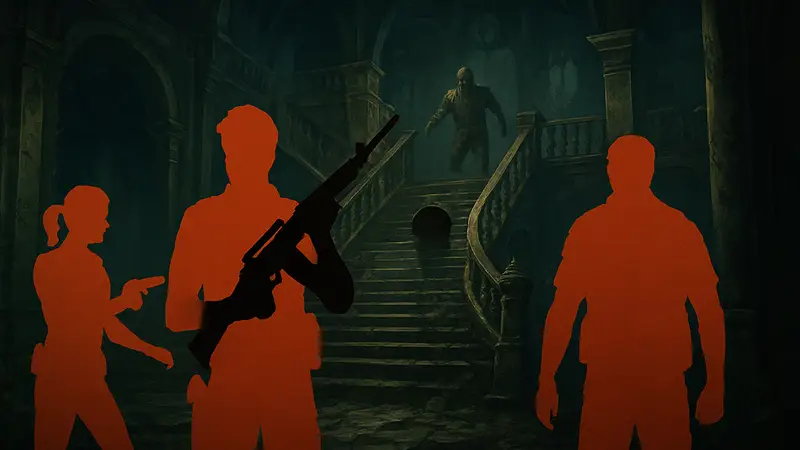Персонажи Resident Evil Requiem в новой мрачной локации из DLC, скриншот из игры.