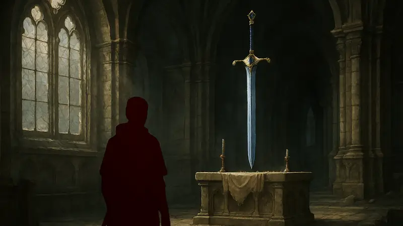 Изображение меча Назка из игры Crimson Desert. Местоположение секретного оружия в церкви.