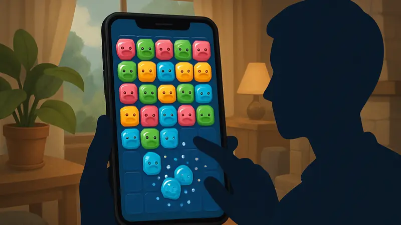 Мобильная игра Jelly Busters, скриншот геймплея с разрушающимися блоками.
