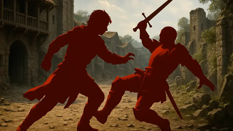 Скриншот из игры Crimson Desert, демонстрирующий боевую систему и уникальный стиль
