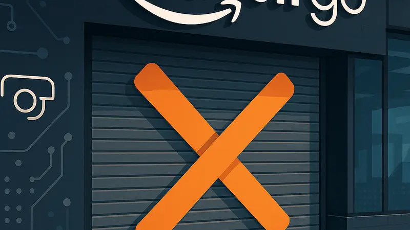 Фасад магазина Amazon Go с логотипом и технологичными элементами, закрытие магазинов