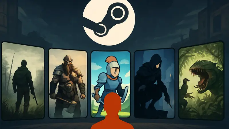 Логотип Steam и обложки пяти бесплатных игр в июне 2026 года