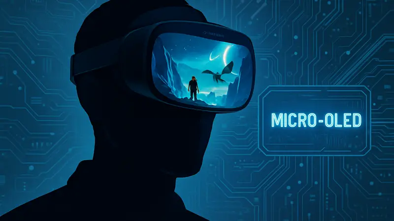 Высококачественный VR-дисплей Samsung Micro-OLED с яркой графикой, демонстрирующий технологические инновации.