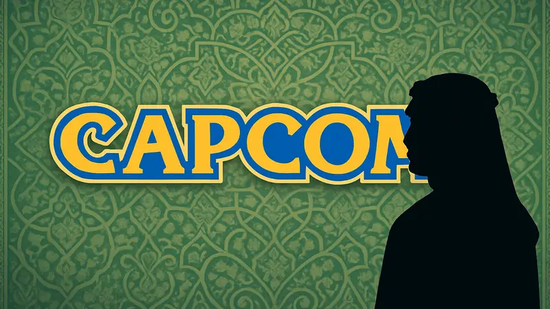 Логотип Capcom на фоне арабского орнамента, символизирующий инвестиции Саудовской Аравии в игровую индустрию.