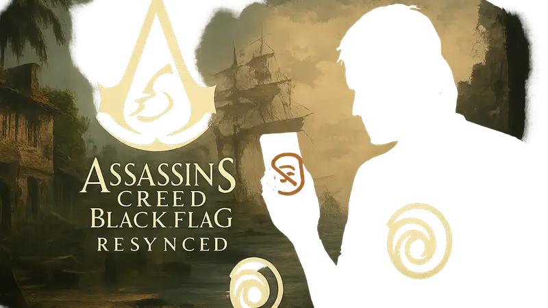 Логотип Assassin's Creed Black Flag Resynced и значок Ubisoft Connect, проблемы с оффлайн-доступом.