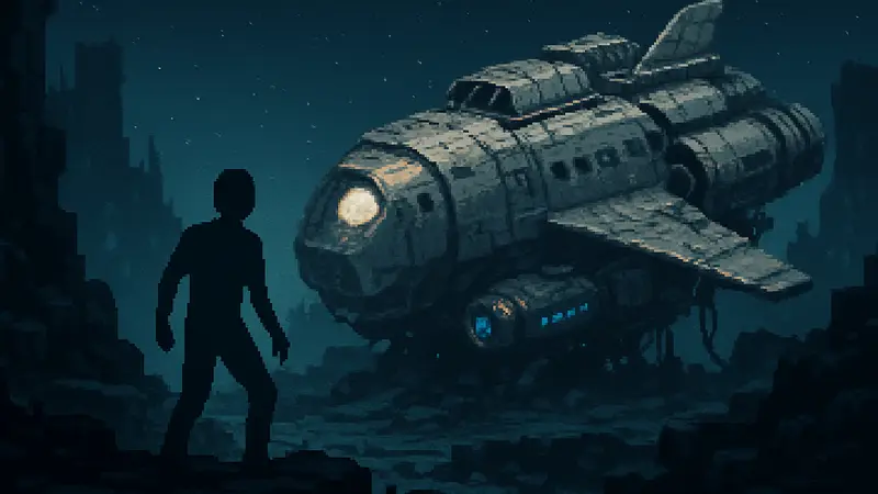 Игровой процесс Derelict Star: пиксельная графика, космический корабль