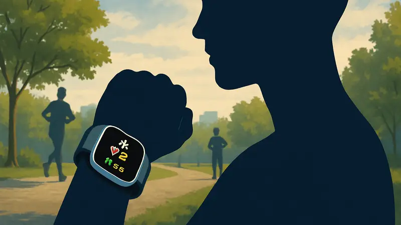 Умный фитнес-трекер Google Fitbit Air на запястье, показывающий данные о здоровье и активность.