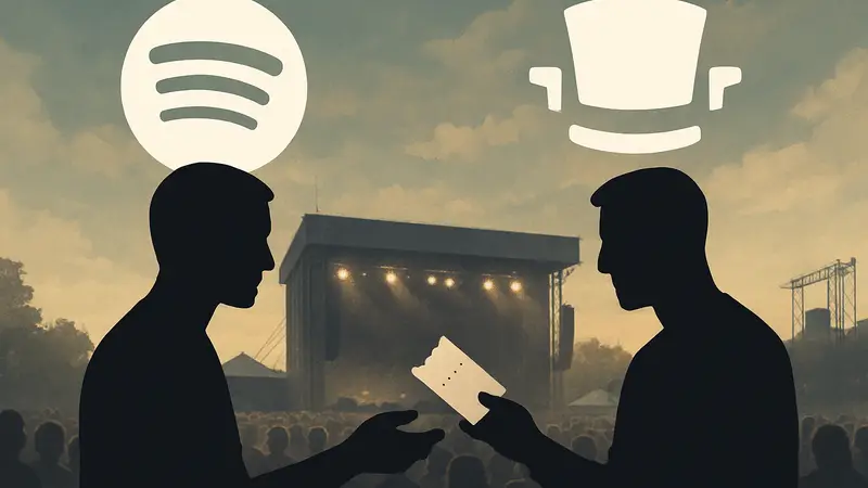 Логотипы Spotify и SeatGeek, символизирующие партнерство и покупку билетов