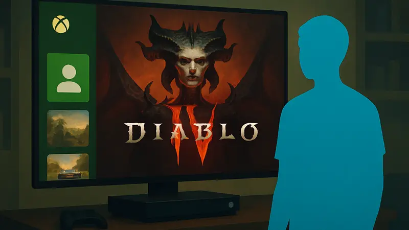 Логотип Diablo 4 на фоне интерфейса Xbox, символизирующий бесплатные дни игры