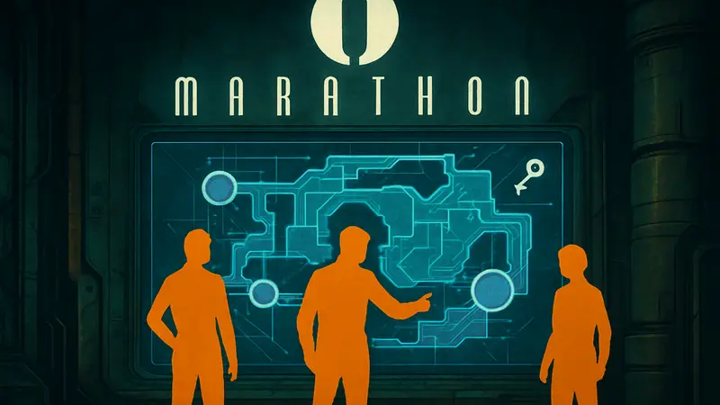 Логотип игры Marathon и изображение ARG-головоломки или карты Cryo Archive