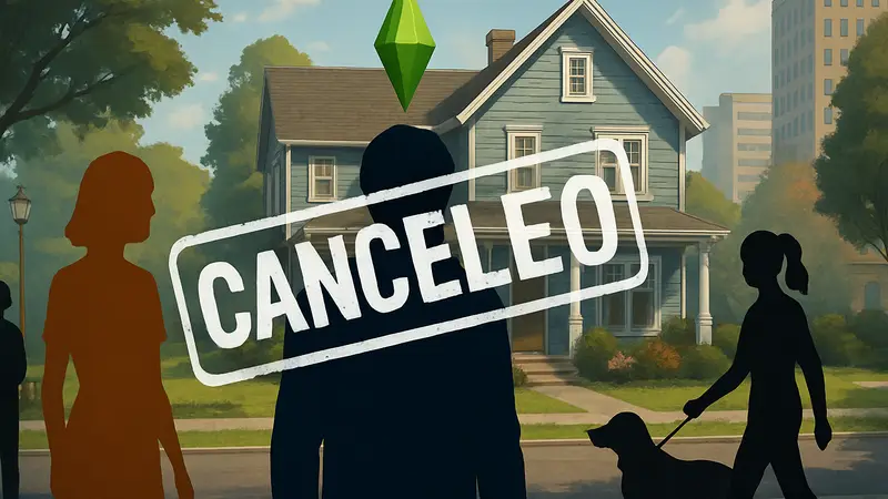 Концепт-арт игры, сочетающей элементы The Sims и Шоу Трумана, с печальной надписью "Отменено".