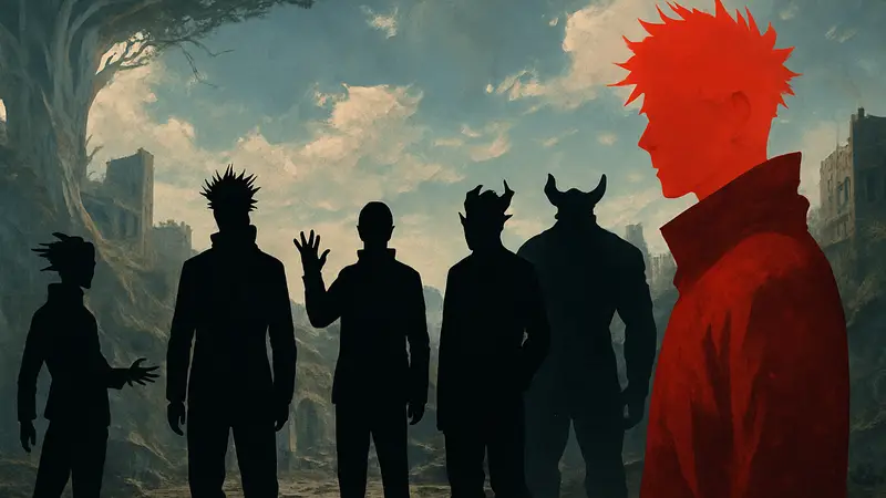 Обложка или ключевой арт Jujutsu Kaisen Modulo с несколькими могущественными персонажами.