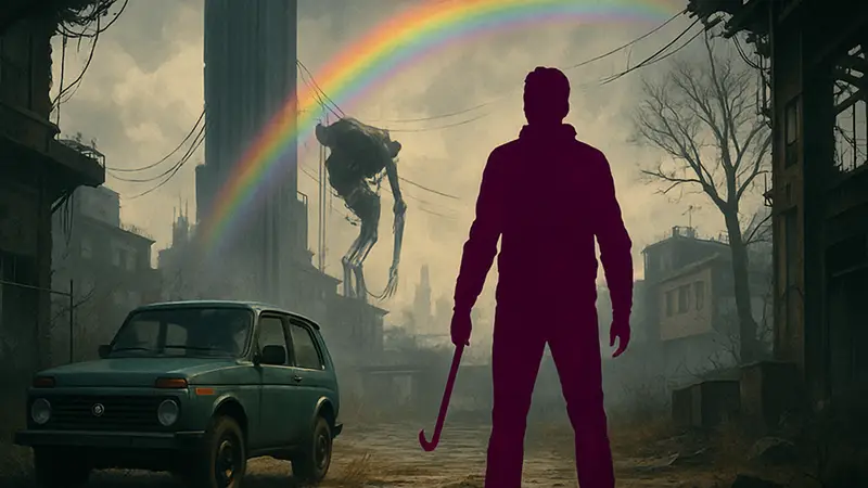 Обложка игры Hail to the Rainbow, стилизованная под Half-Life 2 и SOMA, с отсылками к 'Ниве'