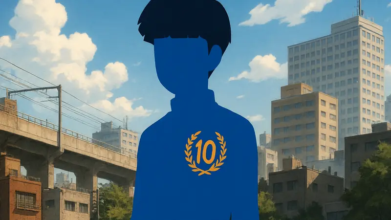 Главный герой аниме Mob Psycho 100 с юбилейной символикой, новый арт.