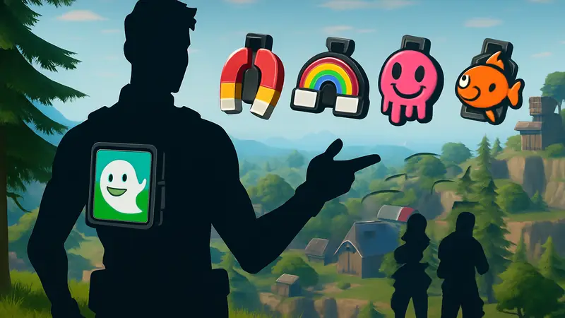 Игровой персонаж Fortnite демонстрирует различные стили Back Bling Sprites, подчеркивая кастомизацию.