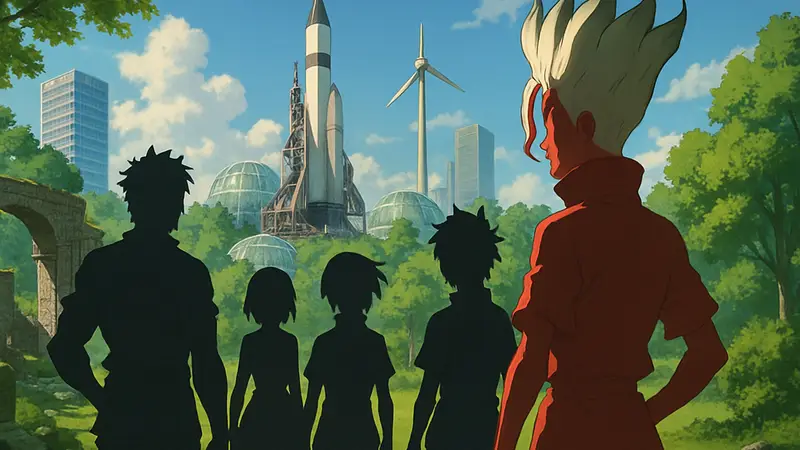 Кадры из аниме Dr. Stone: Science Future, Сэнку и герои, превью 2026.