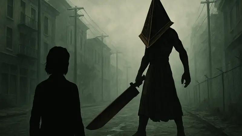 Кадр из фильма Silent Hill 2006 года с Пирамидоголовым