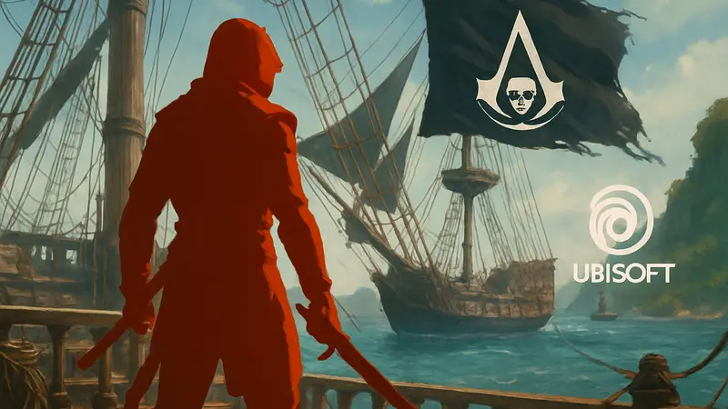Эдвард Кенуэй из Assassin's Creed Black Flag на корабле, логотип Resynced, Ubisoft