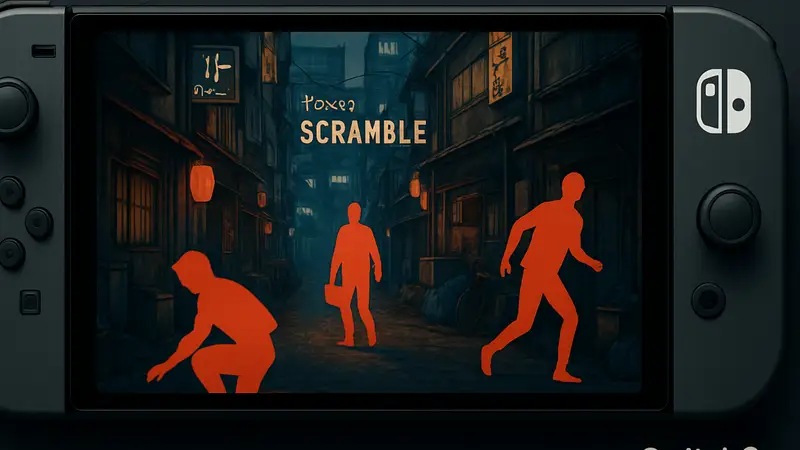 Скриншот из игры Tokyo Scramble с плохой графикой, логотип Nintendo Switch 2