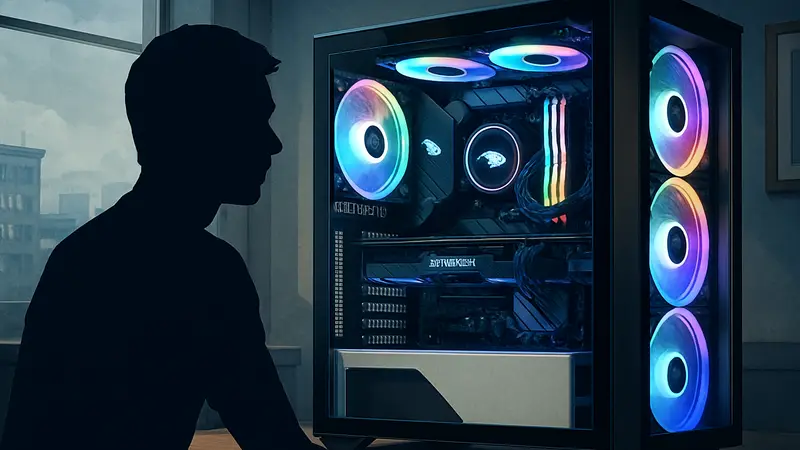 Игровой ПК iBuyPower RDY Element 9 Pro R07 с подсветкой и открытым корпусом, демонстрирующий компоненты.