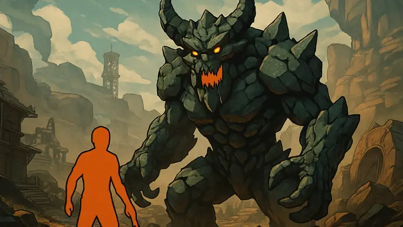 Изображение Каменного Демона, босса из Borderlands 4, на фоне игровой локации.