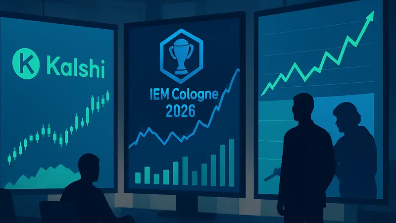Прогнозный рынок Kalshi и логотип IEM Cologne 2026, графики ставок на киберспорт
