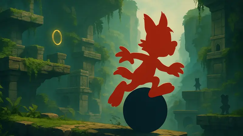 Персонаж Bubsy 4D, антропоморфный рысь, катящийся по уровню