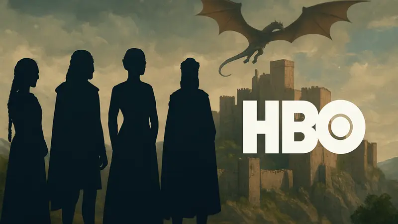 Персонажи сериала «Дом Дракона» и логотип HBO.