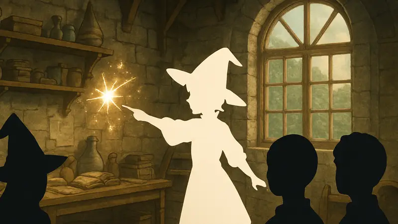 Кадр из третьего эпизода аниме «Ателье колдовских шляп», где Коко демонстрирует свои магические способности.