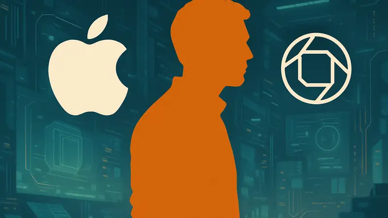 Дизайнер Apple Себастьян де Вит и логотип Halide, на фоне инновационных технологий.