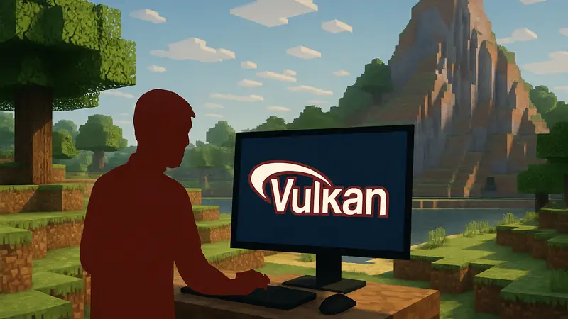 Кубический мир Minecraft Java Edition с элементами графики Vulkan.