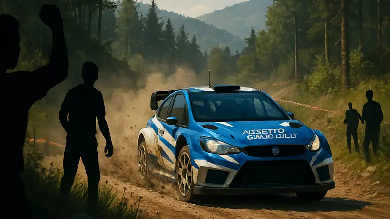 Assetto Corsa Rally: гоночный автомобиль на раллийной трассе, демонстрирующий графику и экшен симулятора.