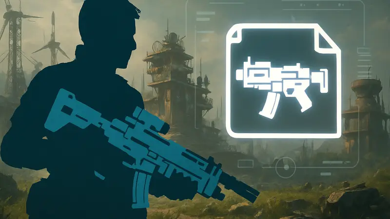 Игрок в Arc Raiders держит в руках футуристическое оружие, на фоне иконки чертежей и элементы интерфейса