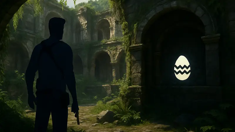 Скриншот из Uncharted: Drake's Fortune с обнаруженной пасхалкой.