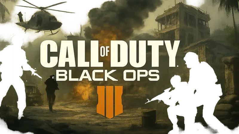 Логотип Call of Duty: Black Ops на фоне игрового процесса с элементами старых версий.