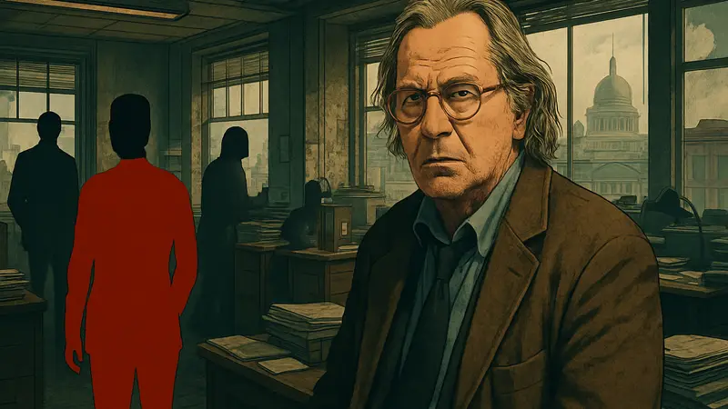 Кадр из сериала «Медленные лошади» с Гари Олдманом в роли Джексона Лэмба, шпионский триллер Apple TV+