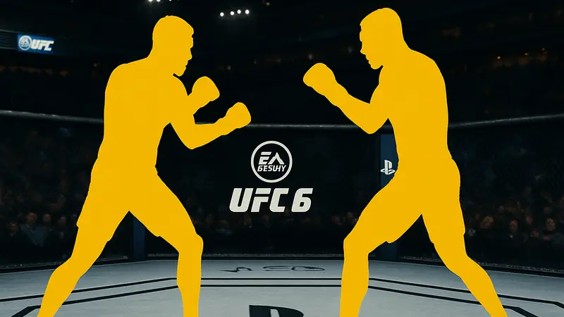 Бойцы UFC в октагоне на скриншоте из игры EA Sports UFC 6 для PlayStation 5.