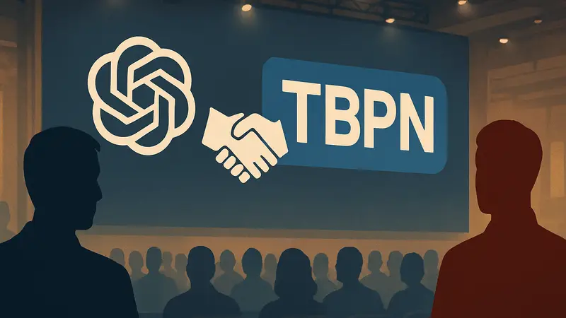 Логотип OpenAI и TBPN, символизирующие сделку по приобретению онлайн-ток-шоу