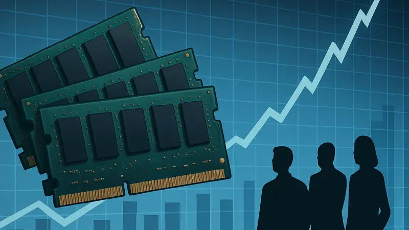 Микросхемы оперативной памяти DRAM на фоне графика роста капитализации компаний.